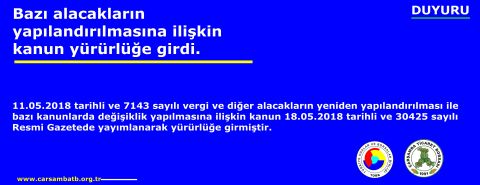 Bazı Alacakların Yapılandırılmasına İlişkin Kanun Yürürlüğe Girdi.
