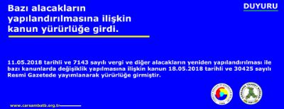 Bazı Alacakların Yapılandırılmasına İlişkin Kanun Yürürlüğe Girdi.